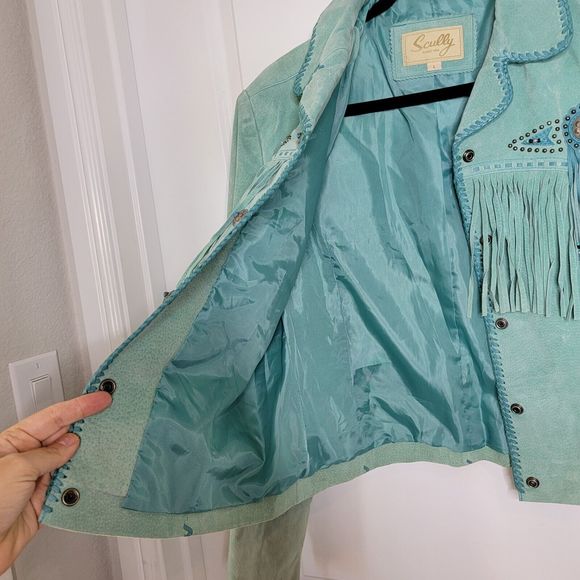 Women's SCULLY FRINGE & BEADED FAWN SUEDE LEATHER SHORT JACKET Snap Buttons LG - Picture 10 of 10